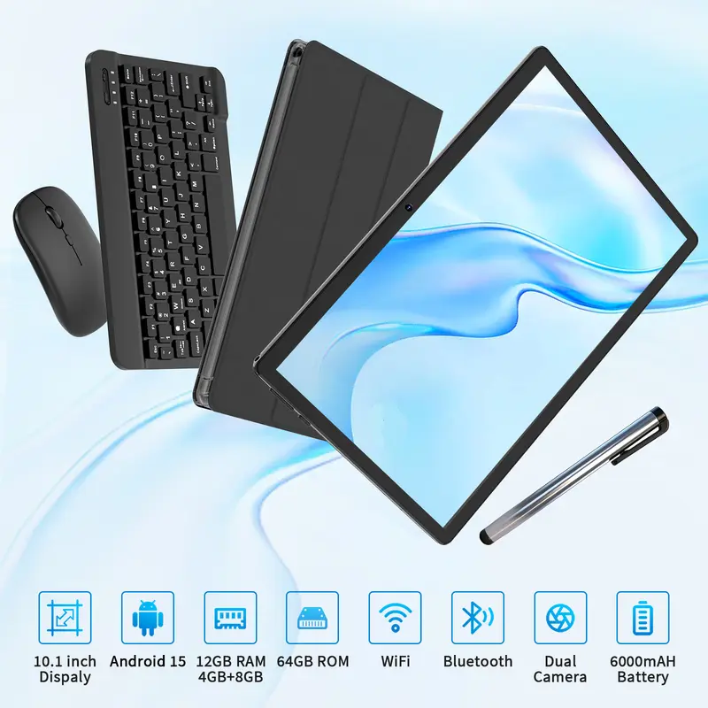 Product Introduction of 【TikTokShopJumpstartSale】Relndoo 2026 Android 15 10.1 Inch Tablet, 12GB (4GB+8GB) RAM 64GB ROM, 5-in-1 with Keyboard, Mouse, Stylus, Case, 5G WiFi for Valentine’s Day Gift 5
