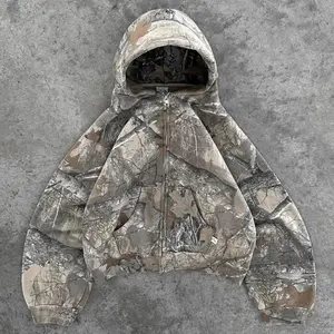 Y2K Retro zip up Hoodie Men Camouflage Pattern zipper Sweatshirt High Street Hip Hop Streetwear Unisex Camo Hoodie