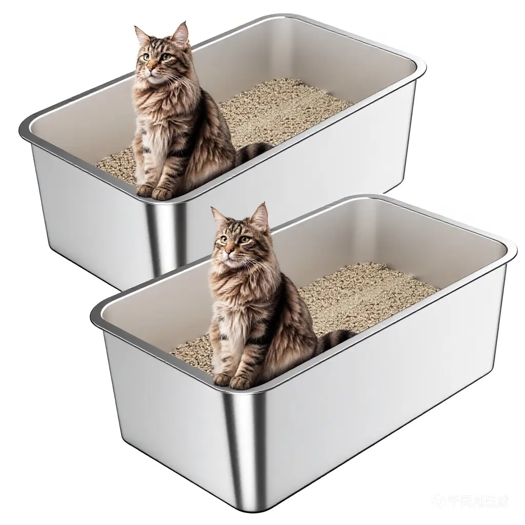 Zarler 2 Pack 6" 8”High Sided Litterbox Extra Deep Odor Free Easy Clean Long Lasting Modern Stainless Steel Litter Box Cats Durable Scratch-free Not stick Cat Toilet Pet Supplies Animal Litter Pan Basin for Big Cats