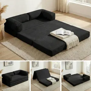 Winzoo 5-in-1 Convertible Folding Sofa Bed Queen Tri-Fold Mattress with Armrests Boneless Floor Sofa Futon Couch for Living Room Bedroom Apartment