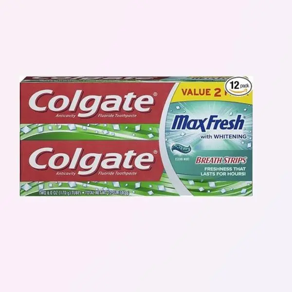 Colgate Max Fresh Whitening Toothpaste with Mini Breath Strips, Clean Mint Flavor, 6 oz, 2-Pack, Daily Oral Dental Hygiene for Fresh Breath & Clean Teeth
