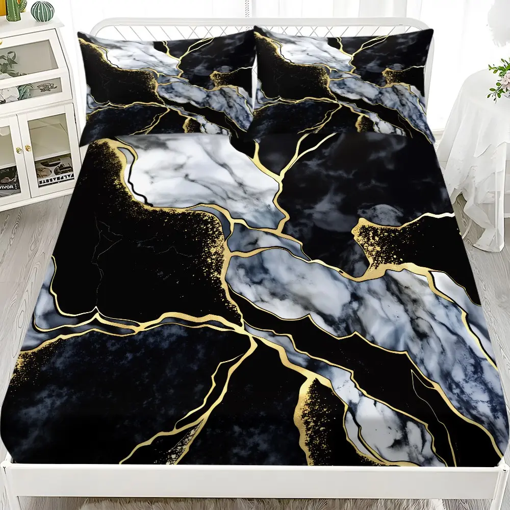 Bed Sheet Set (1 Fitted Sheet + 2 Pillowcases), Modern Style, Comfortable and Aesthetic, Soft Comfy Bedding, Polyester Bedding Set, Decorative Bedsheet Sets, Suitable for Dorms and Hotels, All Seasons