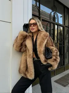 Women's Lapel Faux Fur Jacket for Fall and Winter, Short Warm Coat with Street Style, Eco-Friendly Outerwear for Ladies
