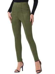 INSPIRE CHIC Faux Suede Leggings High Waisted Stretch Slim Casual Pants Light Army Green