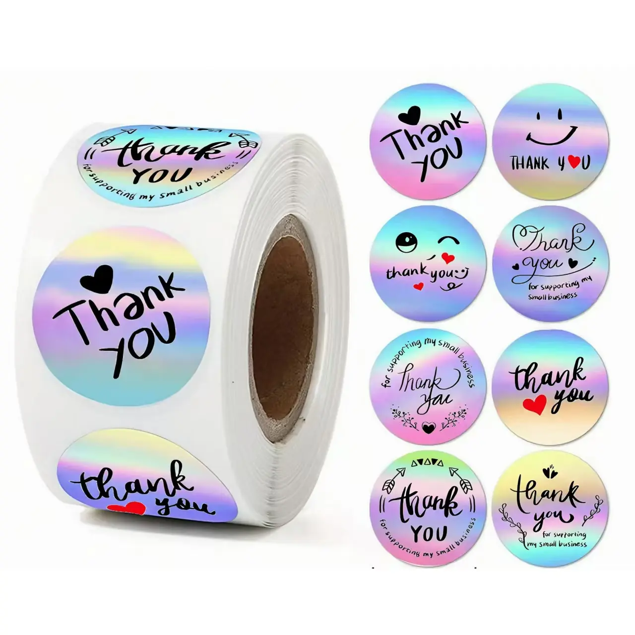 500pcs Round Thank You Stickers, Round Shape, Laser Sealing Self Adhesive Labels, Laser Finish, Party Gift Decorations, Decorative Stickers, Thank You Tags, Valentine's Day Gifts, Holiday Supplies, Versatile Use, Sticky Labels