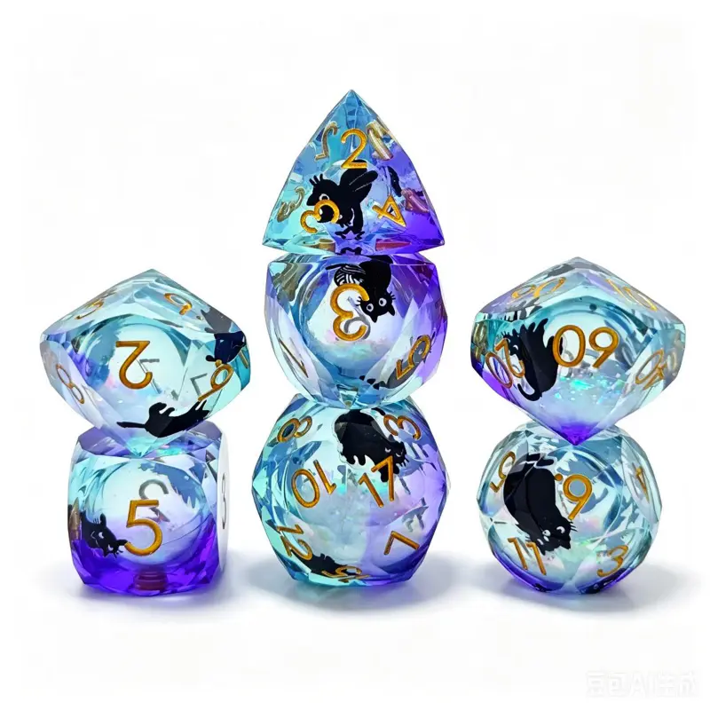 Purple-Green Dual-Color Quicksand Resin Polyhedral Dice Set - 1x 20-Sided Numbered Die, Adult Tabletop Party Game Pieces for DND, Cthulhu Role-Playing Games, Enthusiasts’ Holiday Gift, Tabletop Party Games For Adults