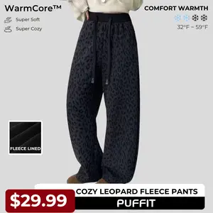 PUFFIT WarmCore Cozy Fleece Lined Leopard Pants, Flattering Fit, High Waist, Super Stretch, Ultra-Soft Feel,Soft, Fine Polar Fleece,Side Pockets,Casual Comfy Pants For Fall&Winter,Women's Trousers For Daily Weal