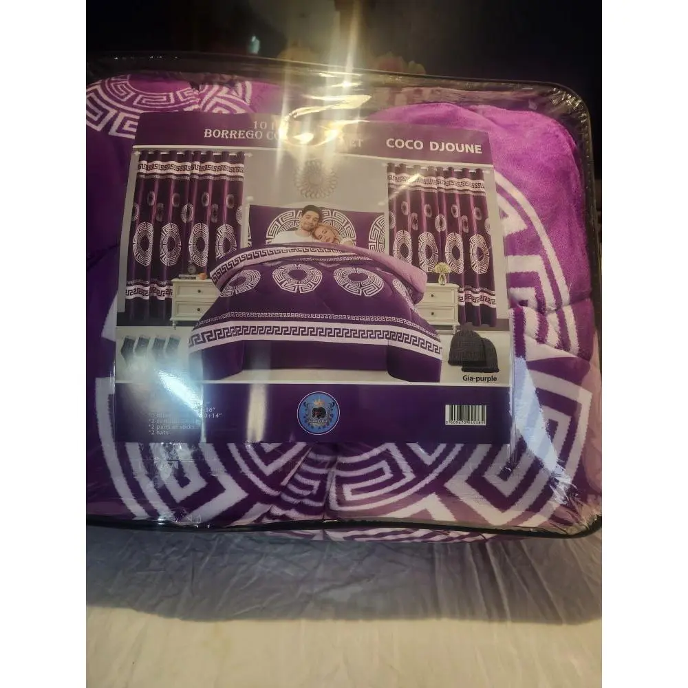 Coco Djoune10 pcs Purple Bedding Set with Geometric Patterns and Matching Curtains for a Coordinated Look