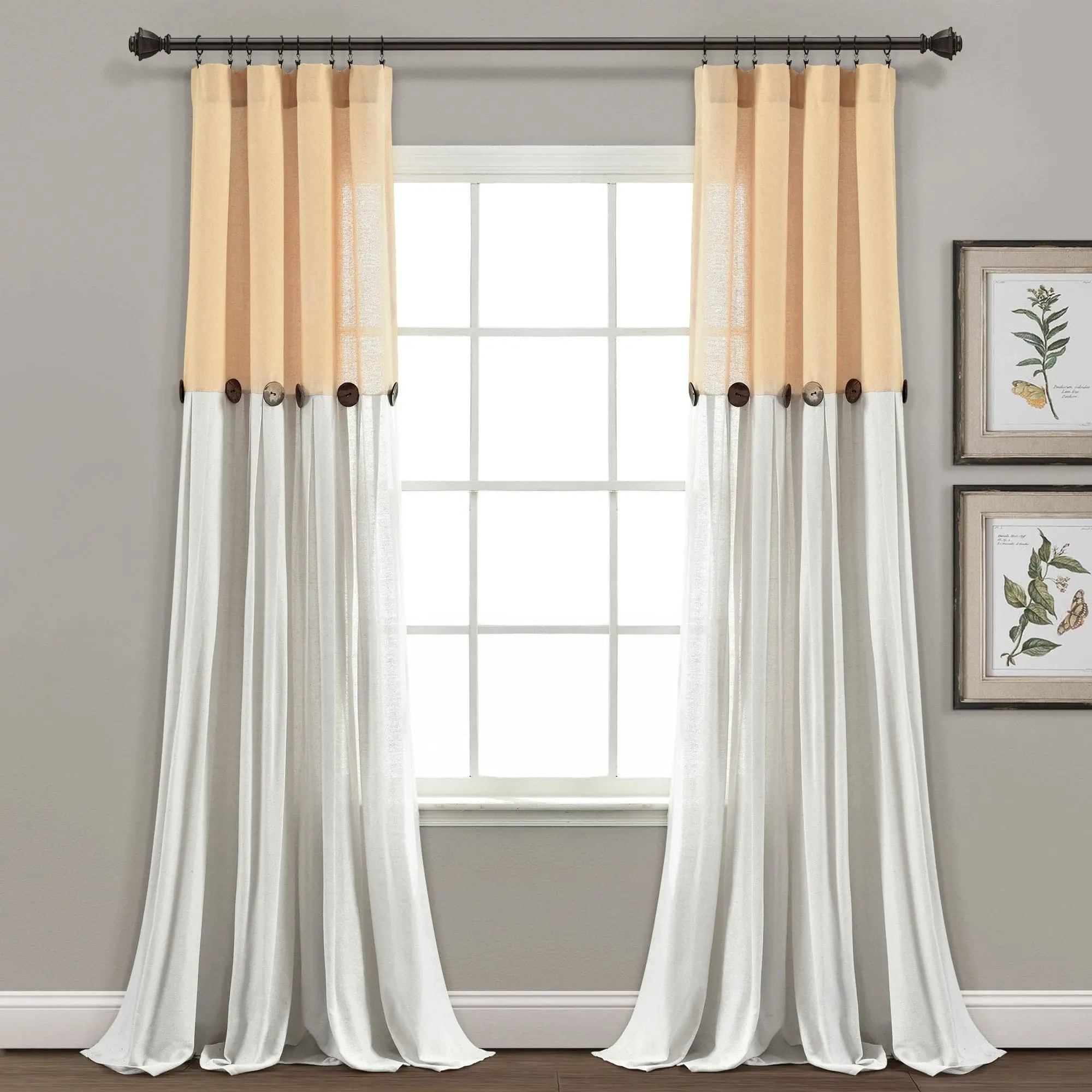 Lush Decor Faux Linen Button Window Curtain Panel Single 40"W x 45''—120"L or 100"W x 84"L Plain Farmhouse Chic Home Decor with Pleats & Buttons Lush Decor Faux Linen Button Window Curtain Panel Single 40"W x 45''—120"L or 100"W x 84"L Plain Farmhouse Chic Home Decor with Pleats & Buttons