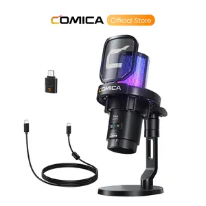COMICA EJoy Uni/Uni Pro Wireless USB Gaming Condenser Microphone with Noise Canceling, RGB Lights, Mute, Gain, 3.5mm Jack - Audio Device for PC, Laptop, Mobile, PS5, PS4 - Streaming, Recording, Gamer Use