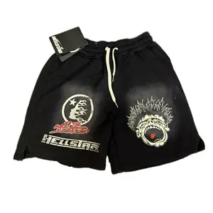 Hell️str Shorts - Black with Flame Design and Drawstring Waistband for Comfort and Style