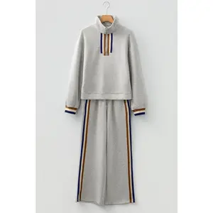 JUNIPER BLVD Stripe Patchwork Quarter-Zip Pullover and Pant Set