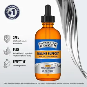 Sovereign Silver Immune Support Supplement Drops, 4 oz Bottle, Made With 2 Ingredients, Bio-Active Silver Hydrosol and Pharmaceutical-Grade Purified Water