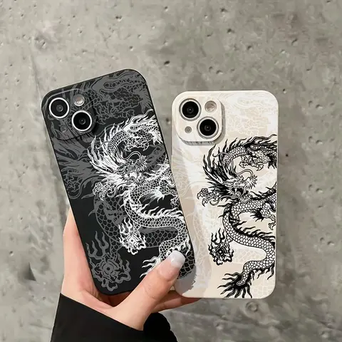 Dragon Pattern Transparent TPU Cellphone Case - Slim, Flexible, Waterproof, Durable, Drop-Safe Cover Casing with Astronaut Charm for iPhone 1,12,13,14,15,16 Series Cute Phone Accessories