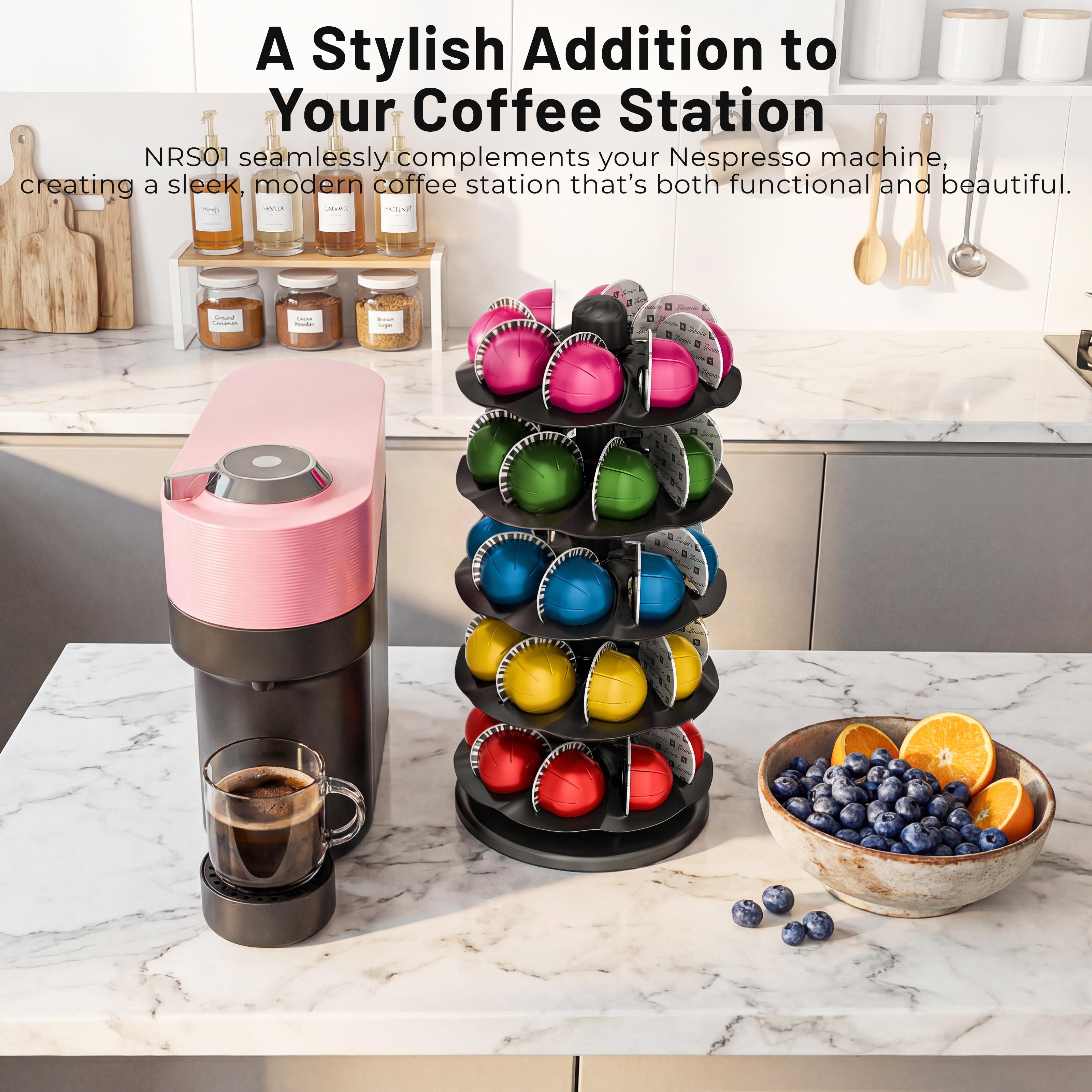 EVERIE Spinning Coffee Pod Carousel for Nespresso Vertuo Holds 40 Capsules Space-Saving Rotary Holder for Coffee Bar & Kitchen Countertop Black Sturdy Base Easy Access Design