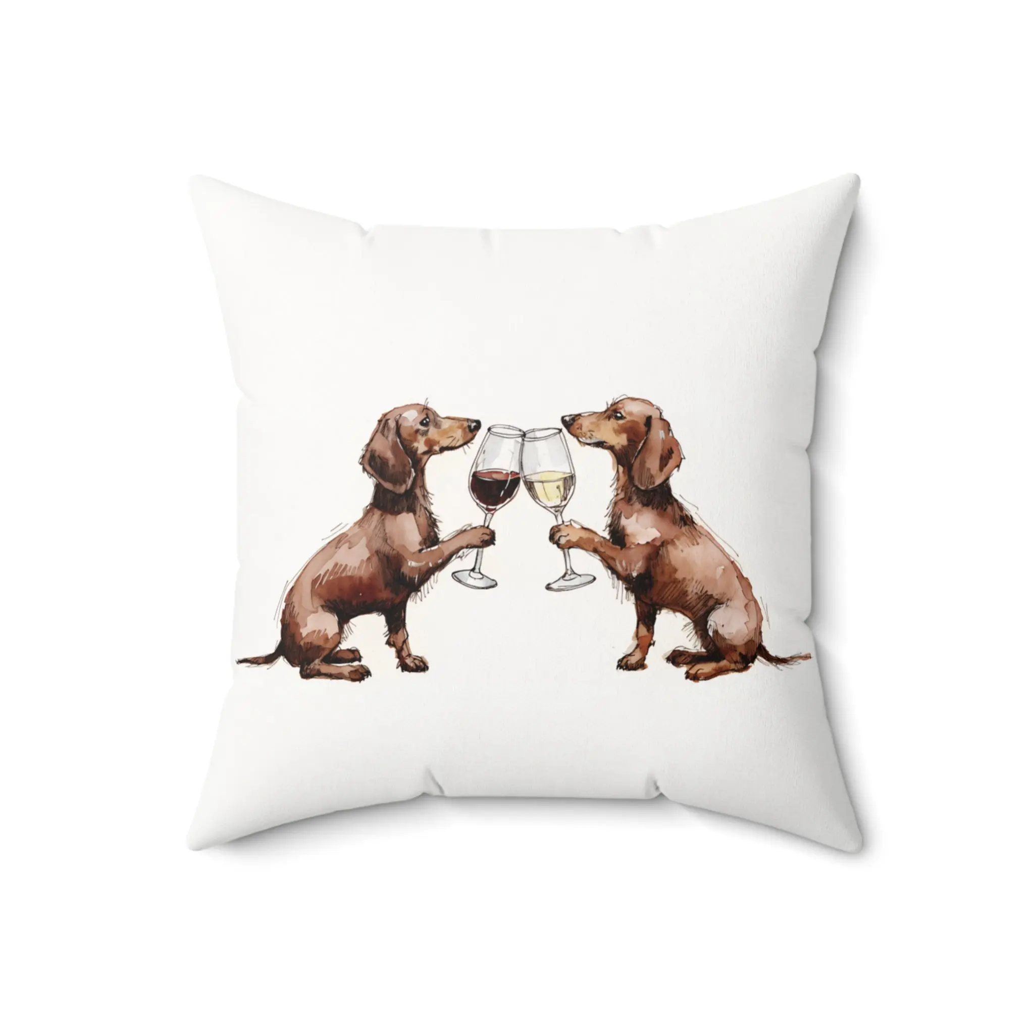 Watercolor Art Dachshund Happy Hour Printed Throw Pillow - 18x18 in Polyester Fabric, Double-Sided Print, Hidden Zipper, Machine Washable Couch Soft Furnishing Decor, Couch Decor