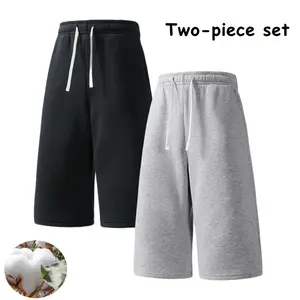 Men's 2-Pack Straight Loose Basic Plain Elastic Shorts, Breathable Cotton-Polyester Blend Fabric, Drawstring Casual Athletic Mid-Thigh Set, Prolonged Wear for Summer Workouts & Streetwear (Sweatshirt-Compatible Pairing Option)