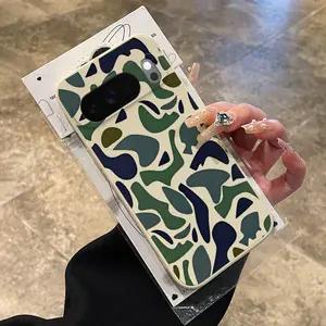 Rounded Edge TPU Phone Case for Google Pixel 10 9 8 7 Pro A XL Camouflage Leafy Pattern Drop Protection Shockproof Soft Liquid Silicone Smartphone Cover