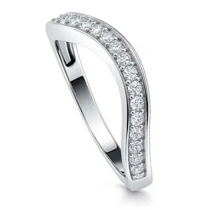 BERRICLE Sterling Silver Rings Stackable Curved Half Eternity Band Ring for Women, Pave Set Round Cut Cubic Zirconia CZ