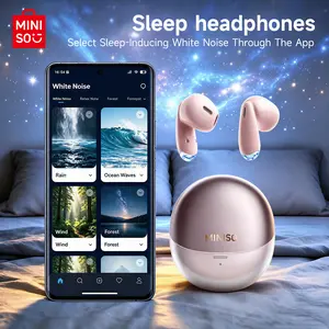 Miniso Bluetooth Wireless Earbuds Sleep Earphones,Bluetooth 6.0,Noise-Canceling Earphones.Improves sleep quality,Zero pressure on the ears when sleeping on your side,Invisible flat-head earphones,Suitable for travel and side sleepers