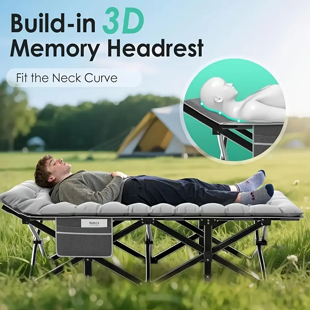 75-Inch Extra-Large Double-Layer 1200D Thickened Camping Bed | Super Strong And Stable for 400-600 Lbs | Comes with a Comfortable Mattress And Portable Storage Bag | Suitable for Camping/Beach/Garden/Poolside, for Outdoor Use Solely
