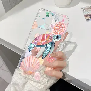 Sea Turtle Coral Shell Pattern Soft Phone Case for iPhone 17 16 15 14 Pro Max 16E 13 12 11 XR XS Plus Non-Yellowing Drop Protection Transparent Silicone Cover.