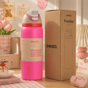 Owala FreeSip Pink Bottle 32oz, Leakproof Stainless Steel Water Bottle, Insulated Travel Tumbler, Gym Hydration Cup, Cute Owala Bottle