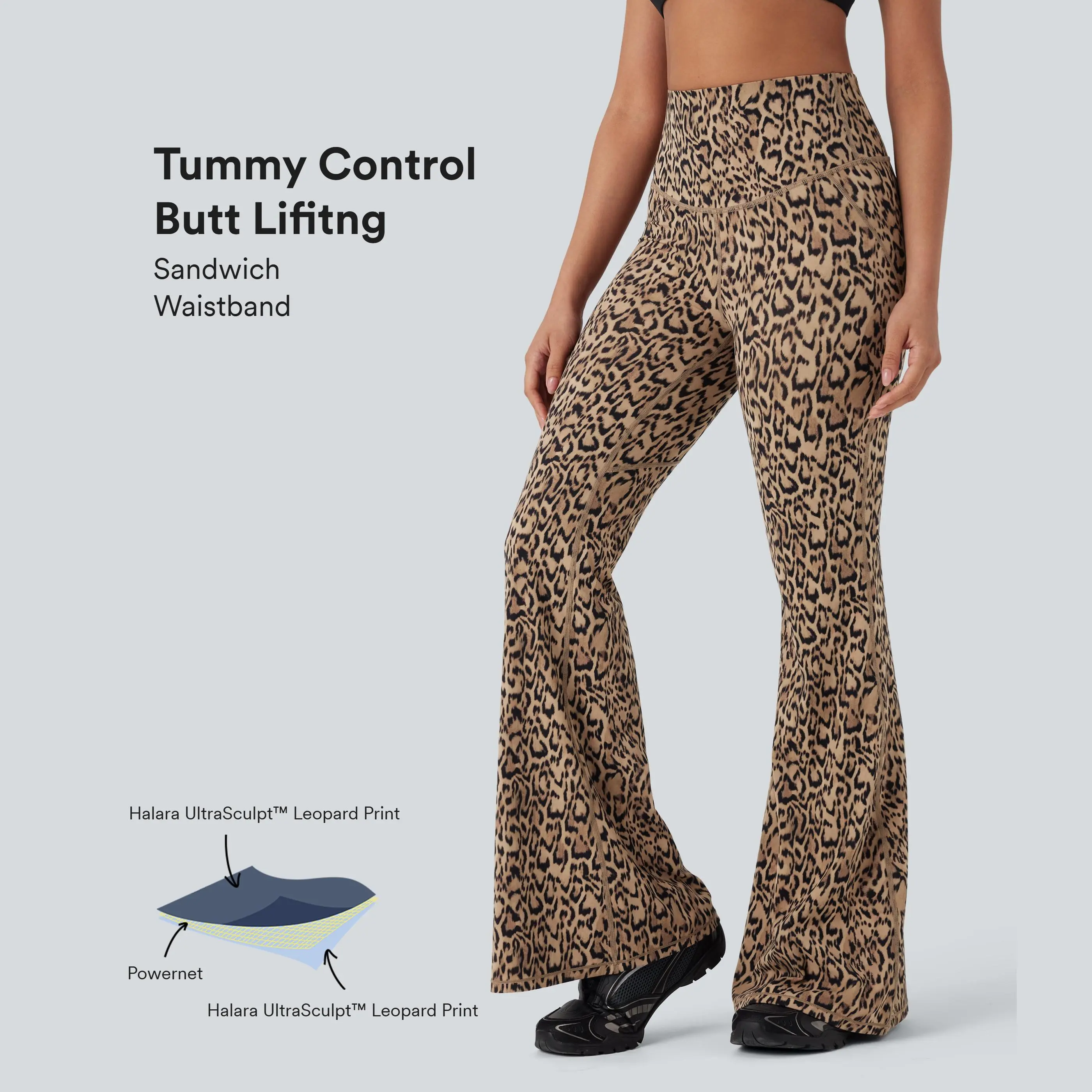 Halara UltraSculpt Leopard Print High Waisted Tummy Control Butt Lifting Yoga Flare Leggings