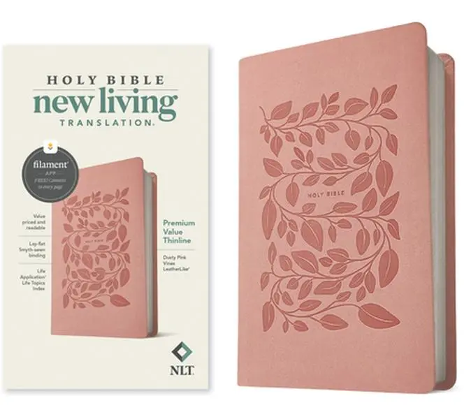 NLT Premium Value Thinline Holy Bible - New Living Translation, Filament Access Enabled, Leather-Like Cover, Dusty Pink Vines, 8.5-Point Font, 1.15 lbs, 9.06" H X 5.43" L X 1.02" W, English, Tyndale House, Religious Text for Bible Study Enthusiasts
