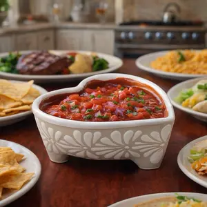 Talavera Heart Shaped Molcajete Salsa Bowl – White Design – Lead Free