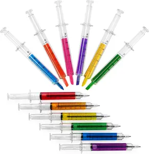6 Syringe Ballpoint Pens + 6 Syringe Highlighters, Syringe Pen Multi Color Novelty Pen for Student School Supplies(12 Pack)