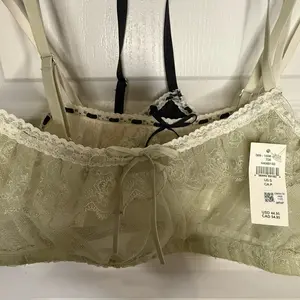 Aerie Bralette - Womenswear for Everyday Wear, Green and White Lacy Design, Comfortable and Stylish