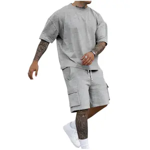 Men’s summer solid-color T-shirt and drawstring shorts two-piece set—breathable, soft, and comfortable. Crew-neck short-sleeve T-shirt and pocketed shorts pajama set; casual sleepwear, regular fit. #SummerWins #Father’sDayGift