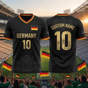 Personalized Germany 2026 Jersey, Custom Name Number Jersey, Black Gold V-Neck Germany Flag Game Day Shirt, German Stadium Fan Jersey, Great Gift for Fans and Players