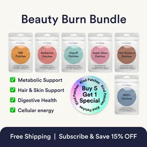 Kind Patches Beauty Burn Bundle: 30 MB + 30 Berberine + 30 Unpuff + 30 Super Glow + 30 Hair Support + 30 NAD+ Pacthes, Metabolic Balance & Digestive Health, Beauty Vitality & NAD+ Production Support, Natural Ingredients