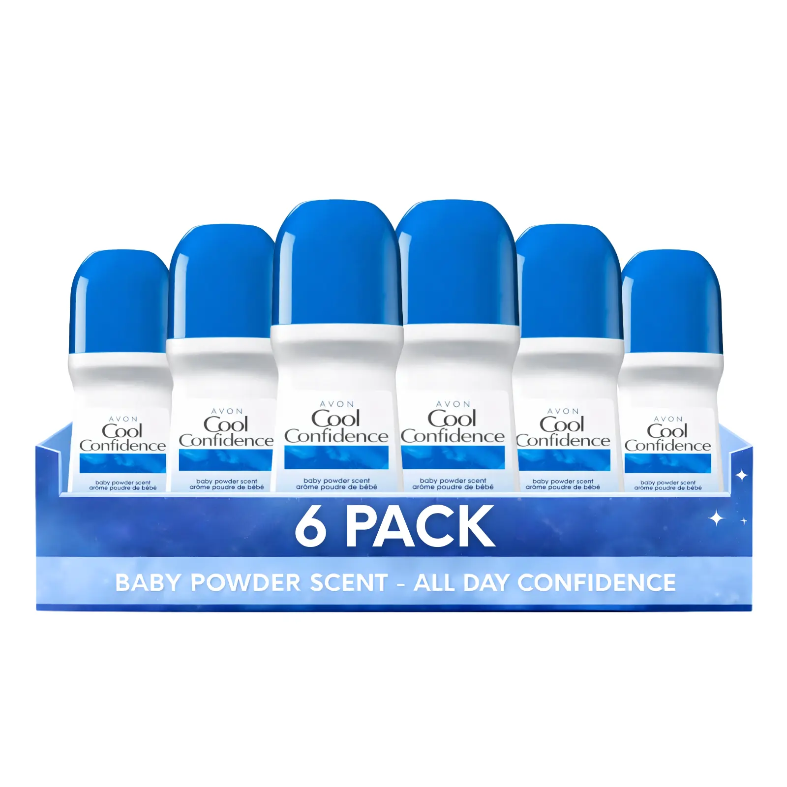 Cool Confidence Baby Powder Roll-On Anti-Perspirant Deodorant for Women Pack of 6 (2.6 fl oz / 75ml Each) | 24-Hour Odor Protection | Powdery Floral
