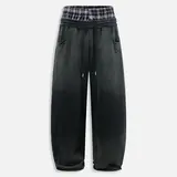 Aelfric Eden Men's Soft Cotton Fabric Plaid Patchwork Sweatpants - Double Waist, Washed, Loose Wide Leg, Pockets, 2000s-Inspired Retro Preppy Streetwear Basics, Unisex Casual Bottoms,sohochic