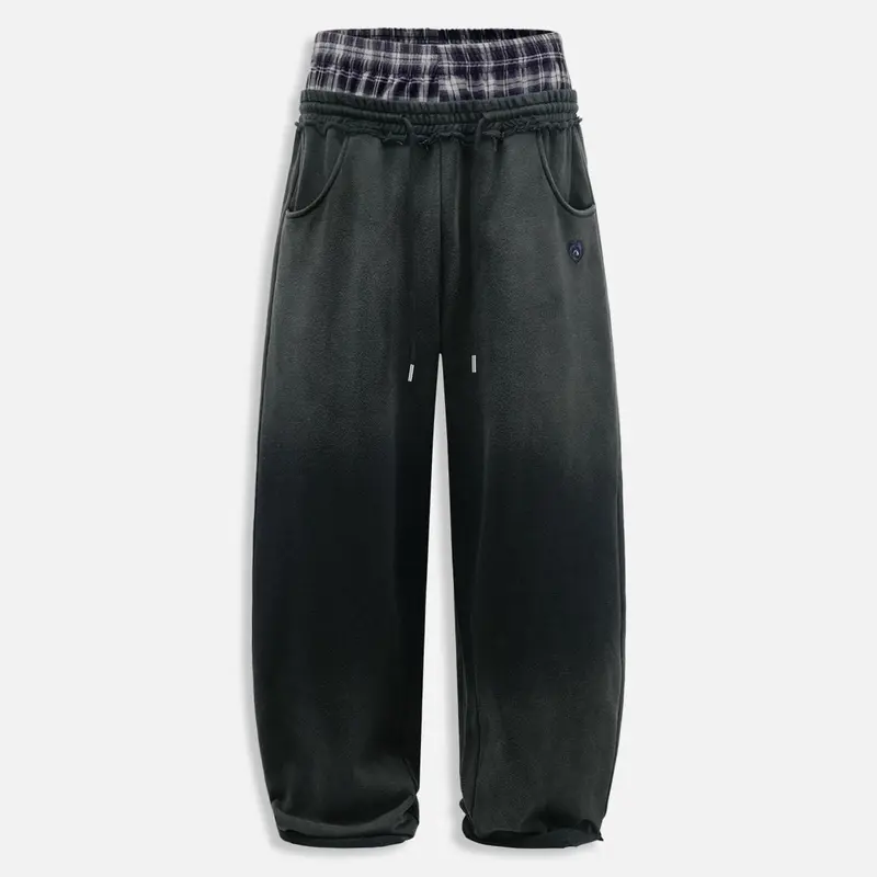 Aelfric Eden Men's Soft Cotton Fabric Plaid Patchwork Sweatpants - Double Waist, Washed, Loose Wide Leg, Pockets, 2000s-Inspired Retro Preppy Streetwear Basics, Unisex Casual Bottoms,sohochic