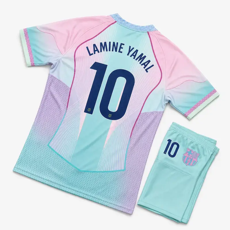 Pastel Mint Pink Retro Sporty V-Neck Jersey, Football Soccer Kit with Matching Shorts