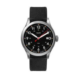 VAER C5 Field Black Solar Men's Watch - 10ATM Water Resistance, 40mm Case-Diameter for Smaller Wrists, Luminous, Solar Powered,Two Interchangeable Straps