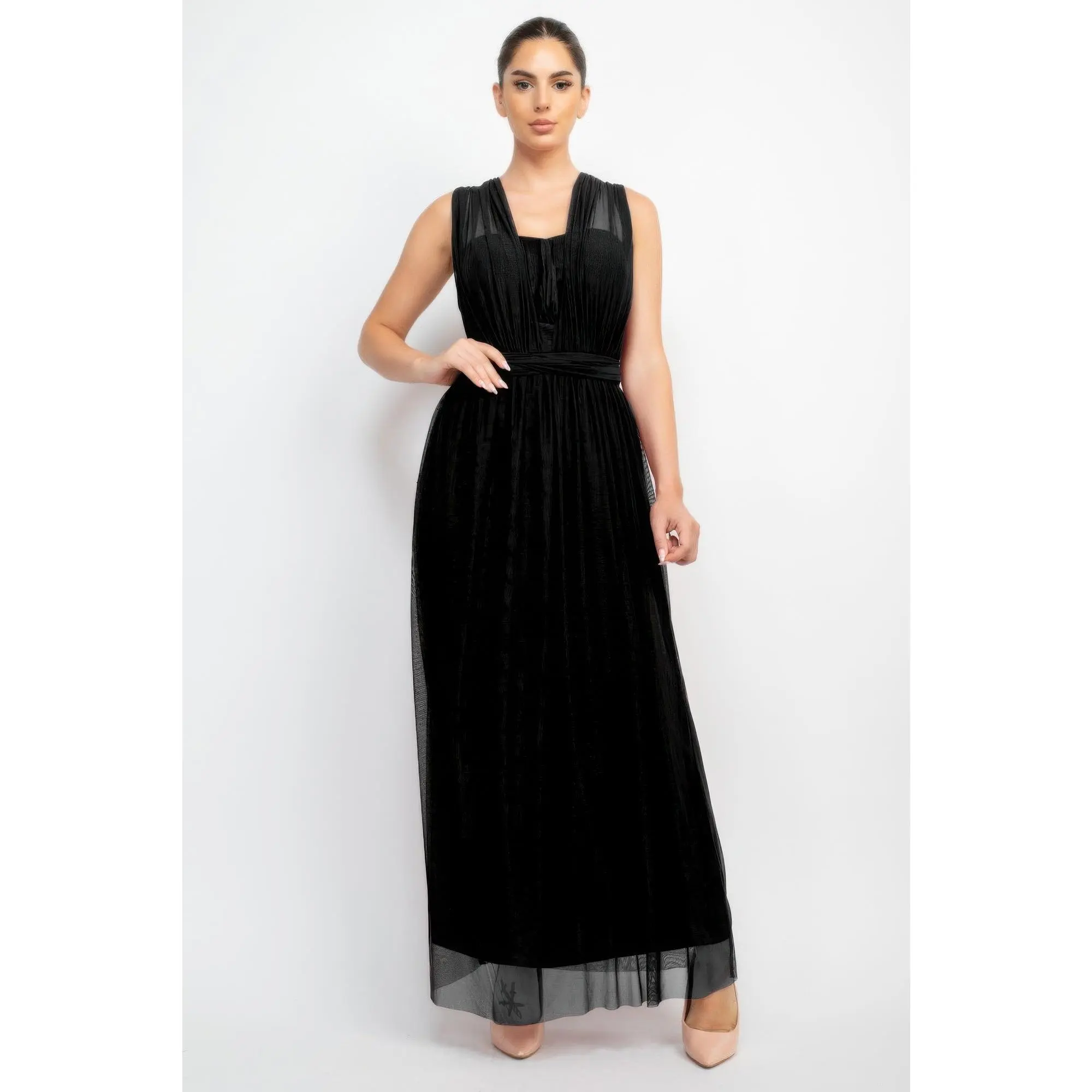 A-line Mesh Convertible Maxi Dress