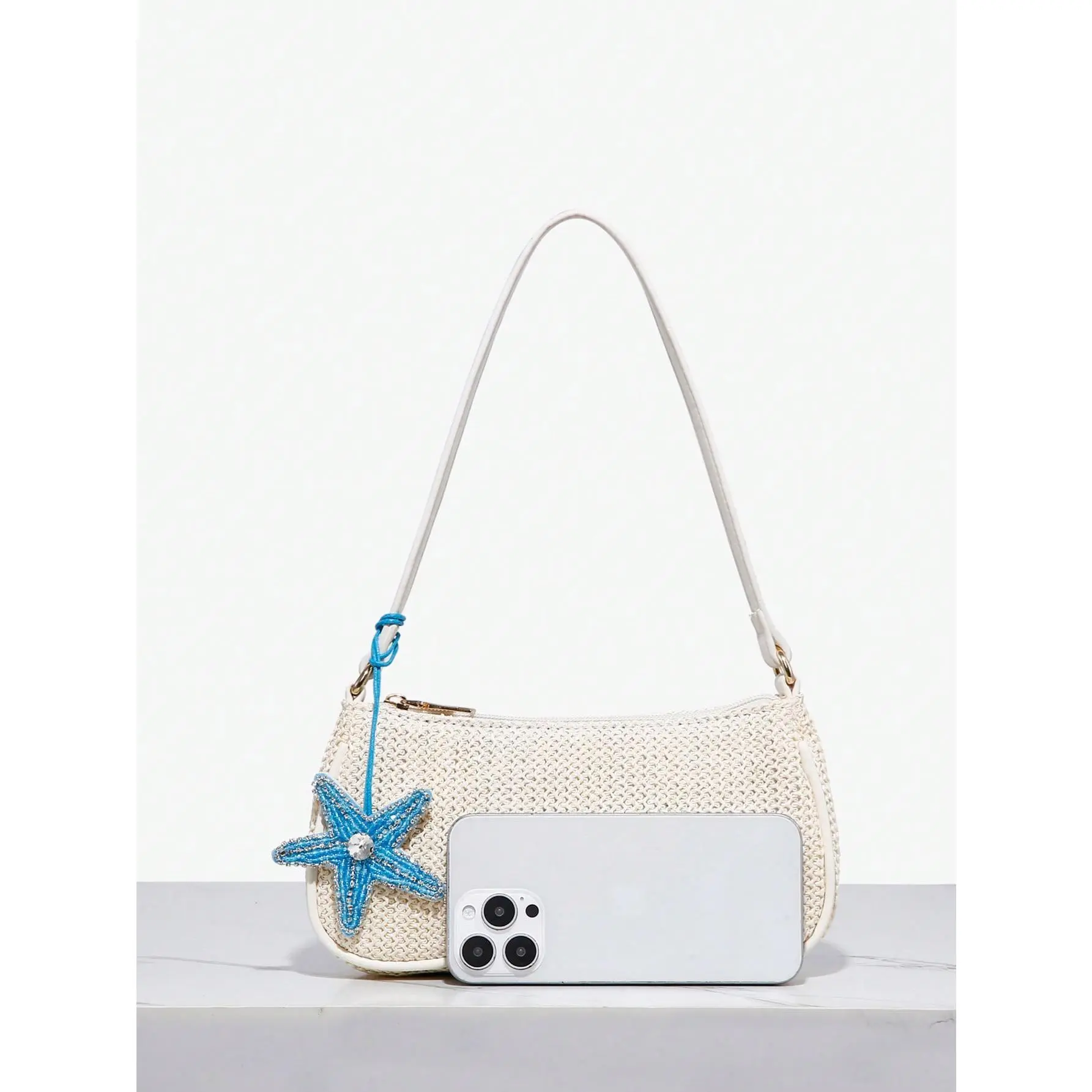 Boho Seashell Shoulder Bags Zipper Single Strap Straw Handbags Underarm ...