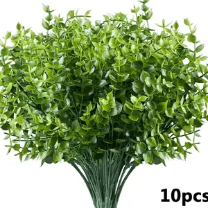 10 Bundles Artificial Eucalyptus Plants,Fake Boxwood Shrubs UV Resistant No Fade Faux Plastic Greenery for Wedding Bridal Bouquet Indoor Outdoor Home Garden Kitchen Office Table Vase