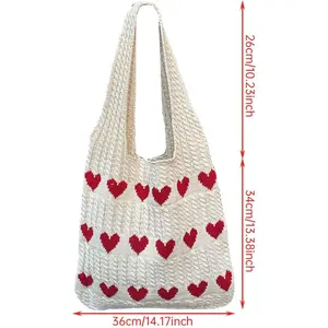 Y2K Fairy Grunge Aesthetic Crochet Tote Bag Women Hobo Shoulder Bag Fairycore Mesh Beach Bag Boho Indie Purse for Girls Summer Outdoor Shopping