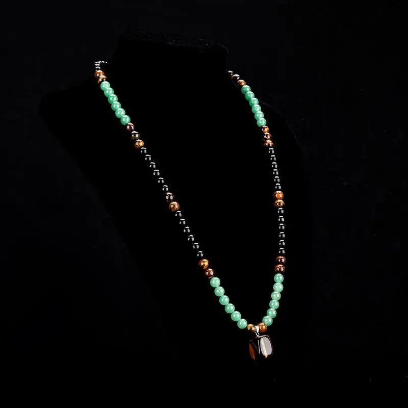 Unisex Natural Stone Healing Necklace - 50cm Chain Sweater Chain, Green Aventurine & Tiger Eye Pendant, Abundance Bracelet, Lucky Charm Gift, Business Negotiation Use