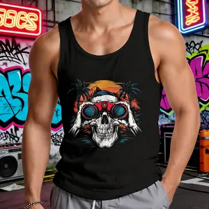 Men's Y2K Skull Explorer Tank Top | Trendy Tropical Graphic Sleeveless Streetwear