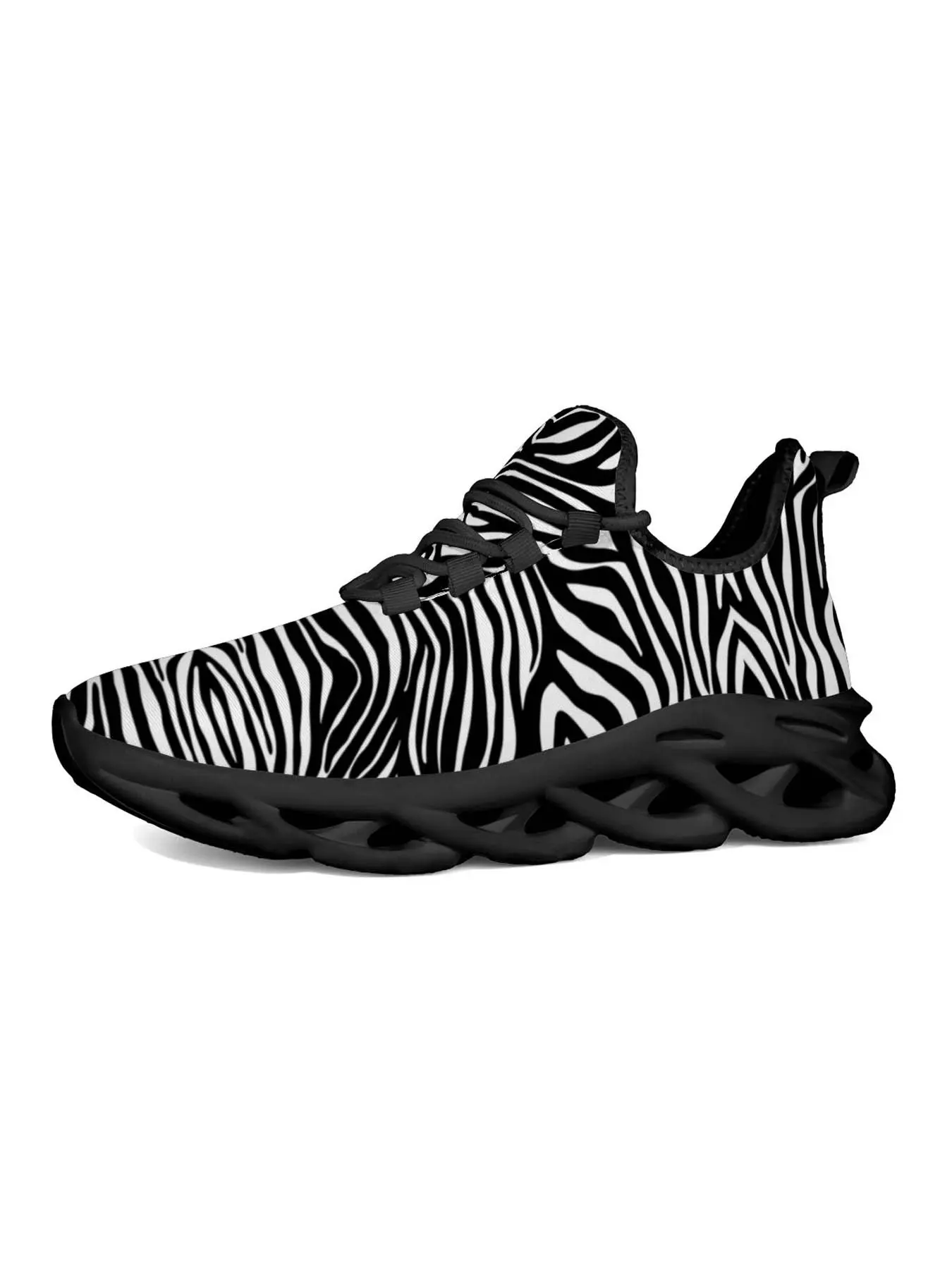 Zebra Print Trendy Casual Sports Shoes, Unique Print Fashion, Wild Street Style, Hollow Out Shock Absorption Sole, Essential for Urban Walks, Cushioned Casual Trainers