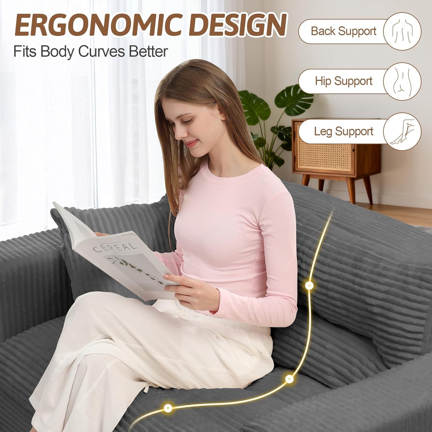 Winzoo Convertible Sofa Bed, Pull Out Boneless Couch Loveseat Floor Sofa Bed with Pillows, 2-Seater Folding Sofa Loveseat Boneless Couch for Living Room, Bedroom, Apartment, Office(Grey)