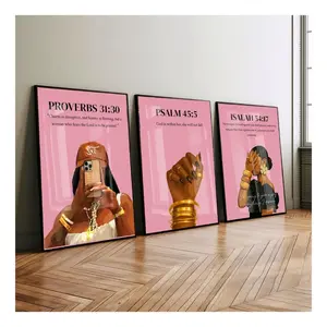 Set of 3 Black Christian Girl Poster Unframed  Scripture Print, Bible Verse Wall Art, Girl Room Decor, Christian Wall Print