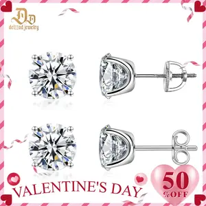 Delzzad 14k Gold-Plated Solitaire Four Prong Earrings Screw Back/Butterfly Back Lab-Created Moissanite Stud Earring S925 Sterling Silver Moissanite Jewelry Perfect Birthday Mother’s Day Christmas Gift for Men Women Wedding Set